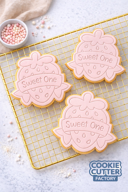 Strawberry Sweet One Cookie Cutter and Embosser Set – 1st Birthday Berry Theme Baking Tool