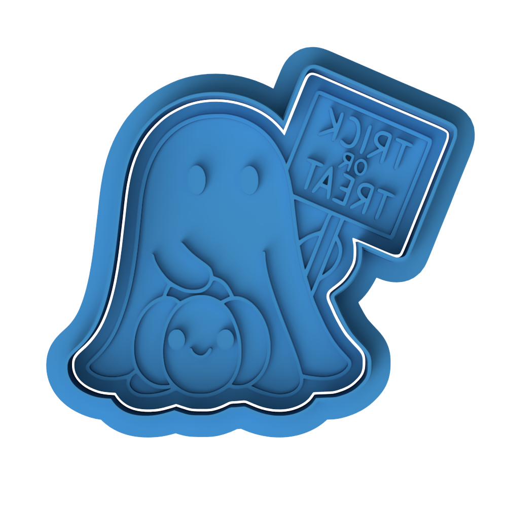 Trick or Treat Ghost Cookie Cutter & Embosser Halloween Biscuit Stamp