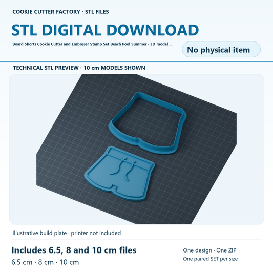 Board Shorts Cookie Cutter and Embosser Stamp Set Beach Pool Summer — All Sizes STL Download | CCF_APPROVED_MEDIA_V1:2:52b3ceef4468c3dc4b3efa40e0f11e6635e9c8537090f91797689ae7d3423bd7