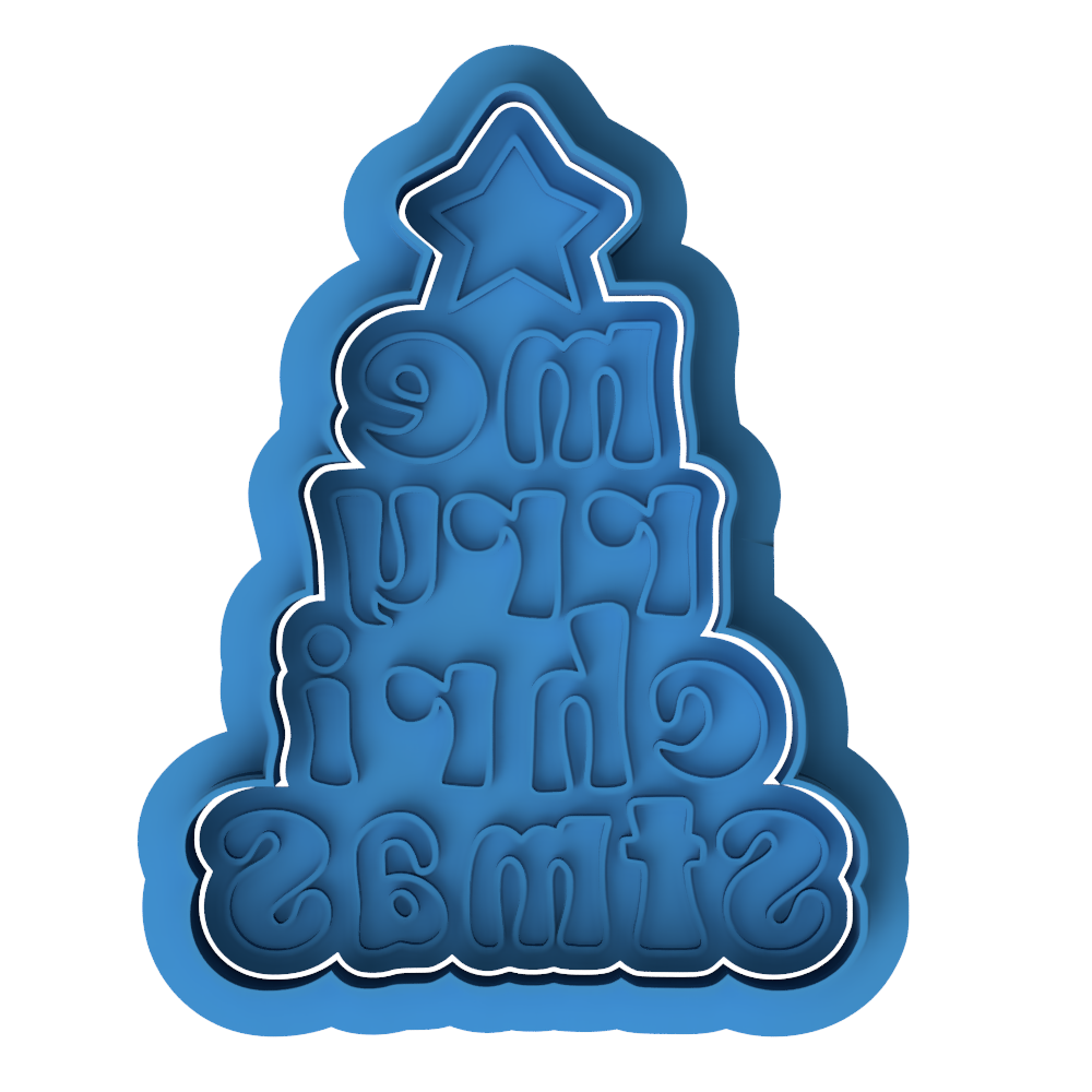 Merry Christmas Tree Cookie Cutter & Embosser – Holiday Text Cookie Design