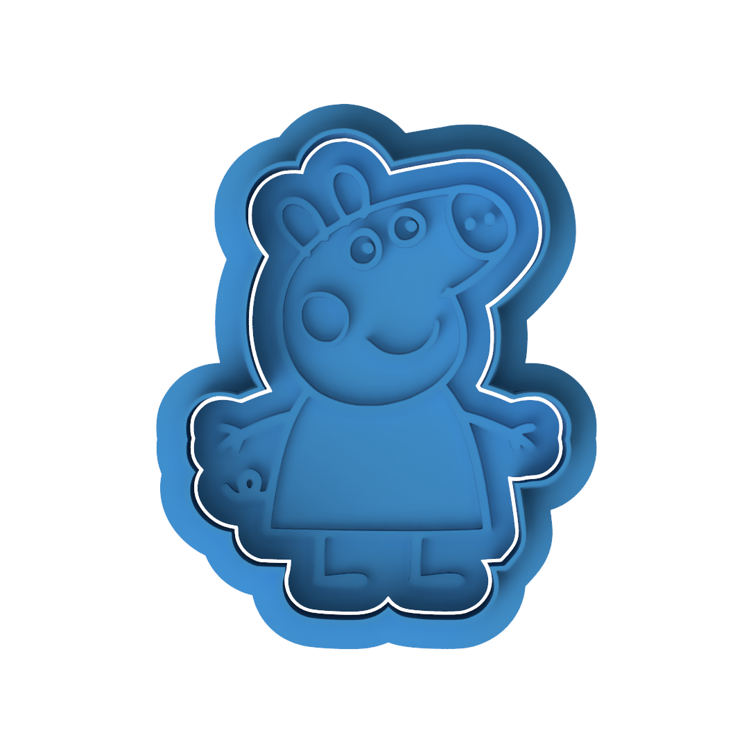 Energetic Piglet Character Cookie Cutter and Embosser Set – Cartoon Family Baking Tool