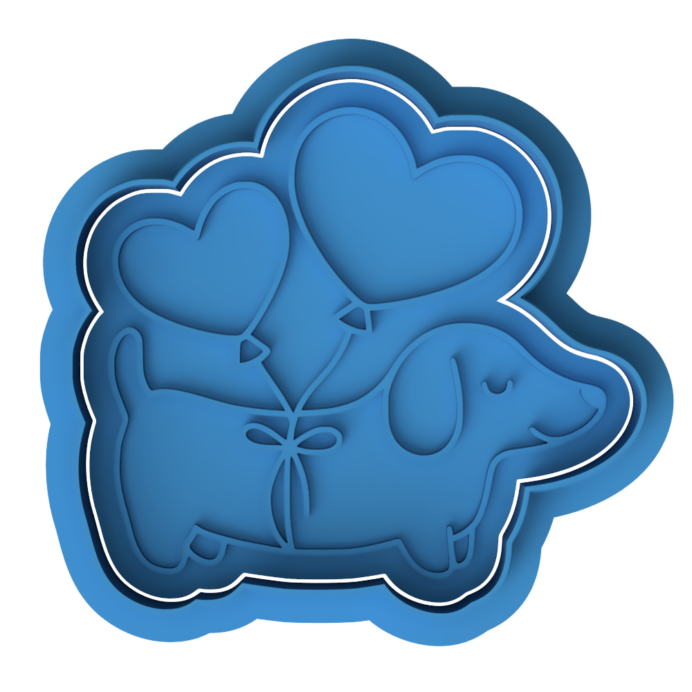 Cute Dachshund Dog Heart Balloons Cookie Cutter and Embosser Stamp
