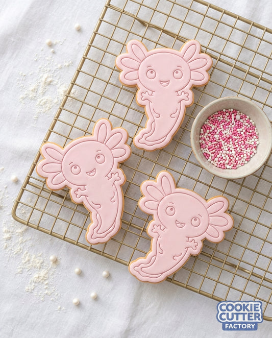 Cute Axolotl Character Cookie Cutter and Embosser Set – Under the Sea & Kawaii Baking Tool