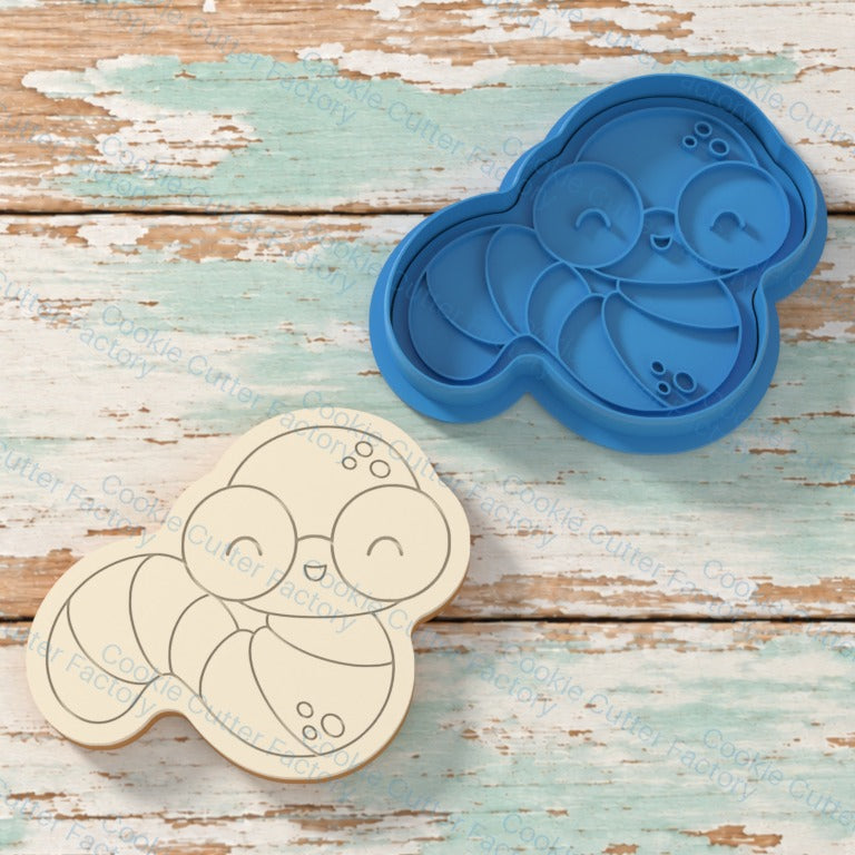 smiling caterpillar wearing round glasses Cookie Cutter and Embosser Stamp - All Sizes STL Download | CCF_APPROVED_MEDIA_V1:3:eb760462dc0f92a3c68cd40e221a5f0a6ab04edee041562f43d7d88713cc91a5