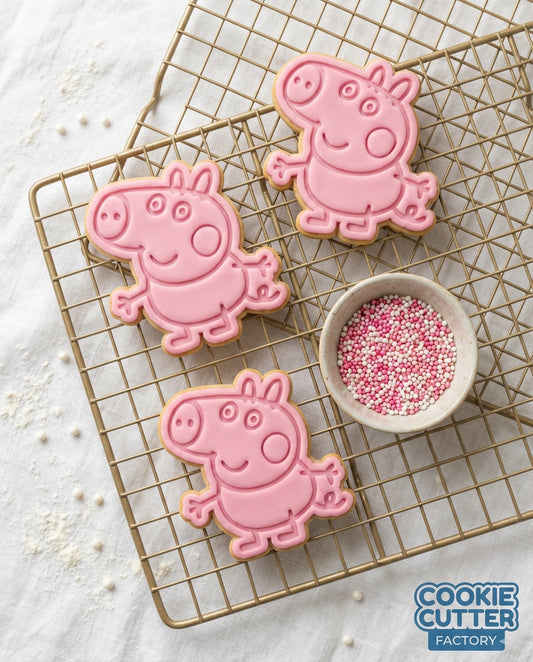 Playful Little Brother Pig Cookie Cutter and Embosser Set – Cartoon Family Baking Tool
