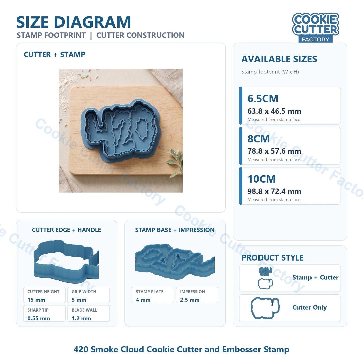 420 Smoke Cloud Cookie Cutter and Embosser Stamp