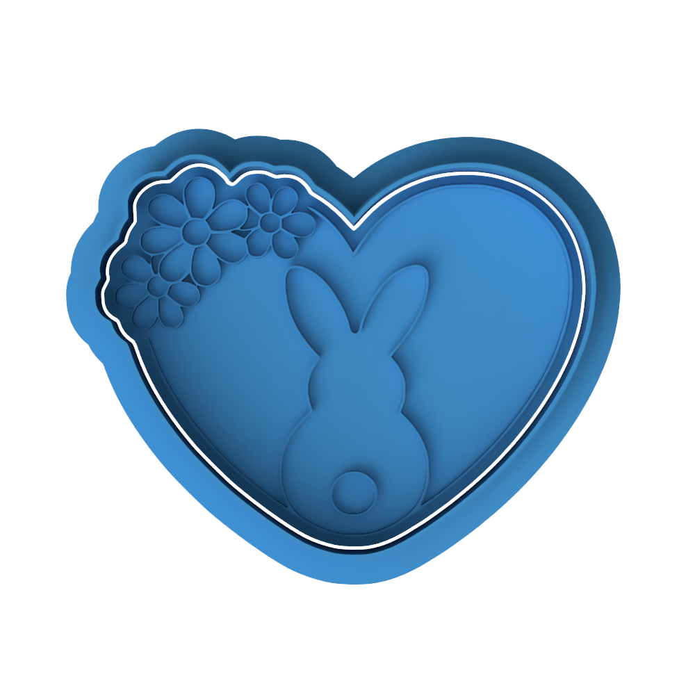 Bunny Heart with Flowers Cookie Cutter and Embosser Stamp | Easter Love, Rabbit Silhouette, Spring Cookie