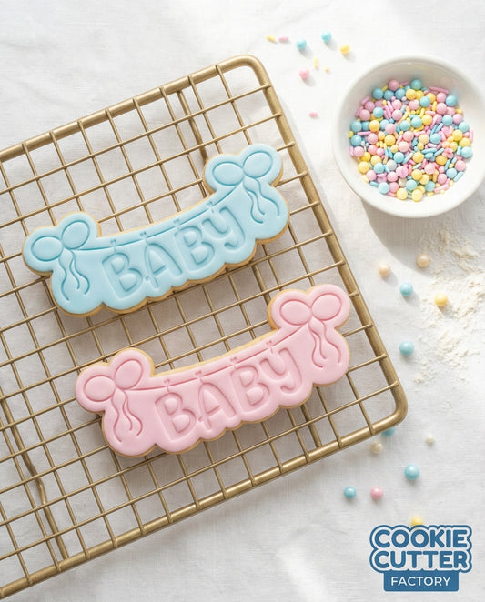 Baby Bunting Banner Cookie Cutter and Embosser Set – Baby Shower Baking Tool