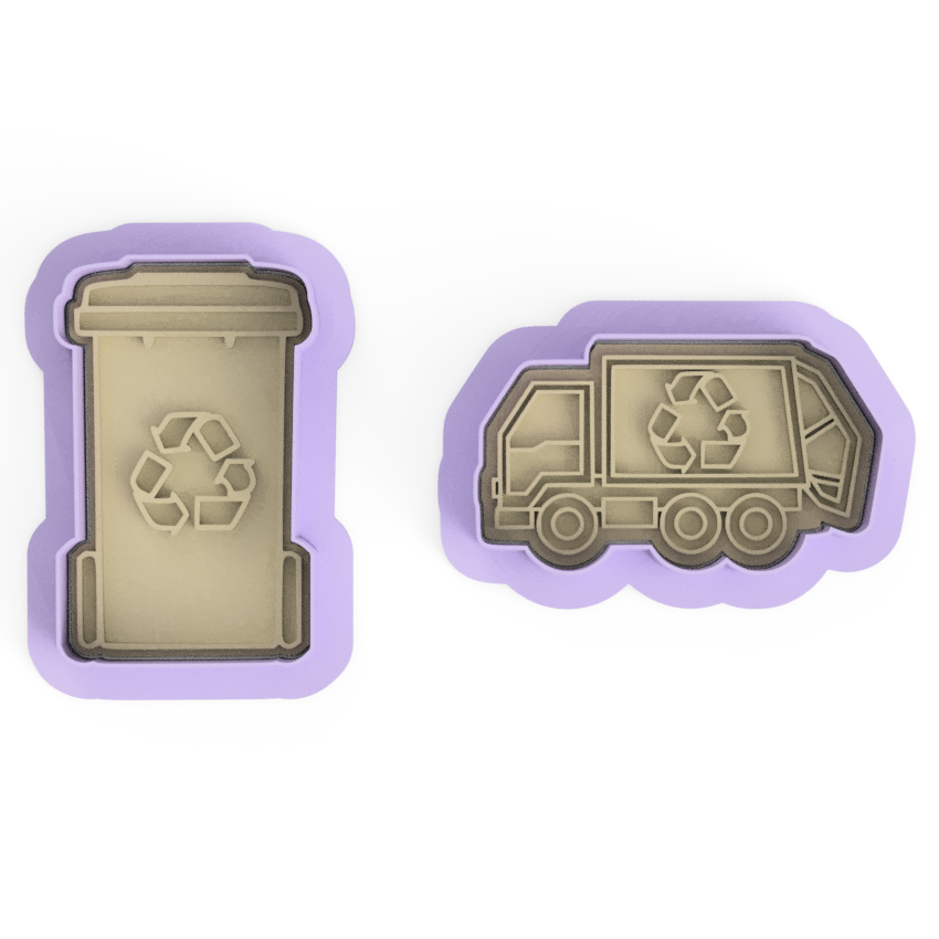 Garbage Truck Cookie Cutter & Embosser Stamps Set Transportation
