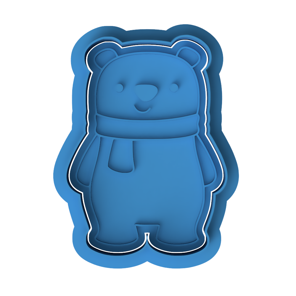Cute Winter Bear Cookie Cutter and Embosser Stamp Set | Polar Bear, Scarf, Christmas