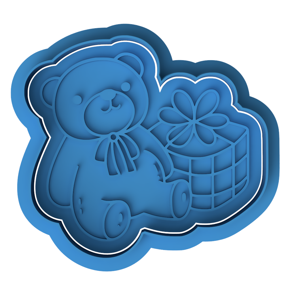 Teddy Bear with Gift Cookie Cutter & Embosser – Cute Holiday & Baby Shower Cookie Design