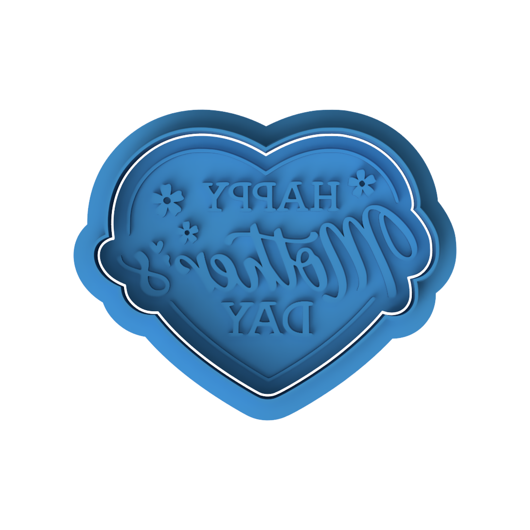 Happy Mother's Day Floral Heart Cookie Cutter and Embosser Stamp Set