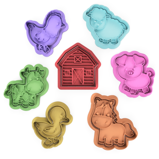 Farm Animal Cookie Cutter & Embosser Set – Barn, Duck, Horse, Cow, Sheep, Pig, Chicken