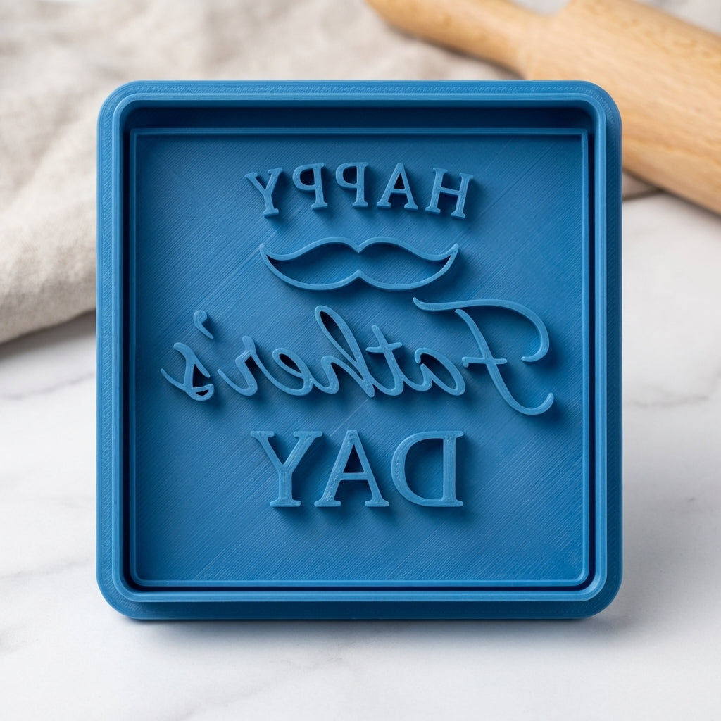 Happy Father's Day Mustache Square Plaque Cookie Cutter and Embosser Set