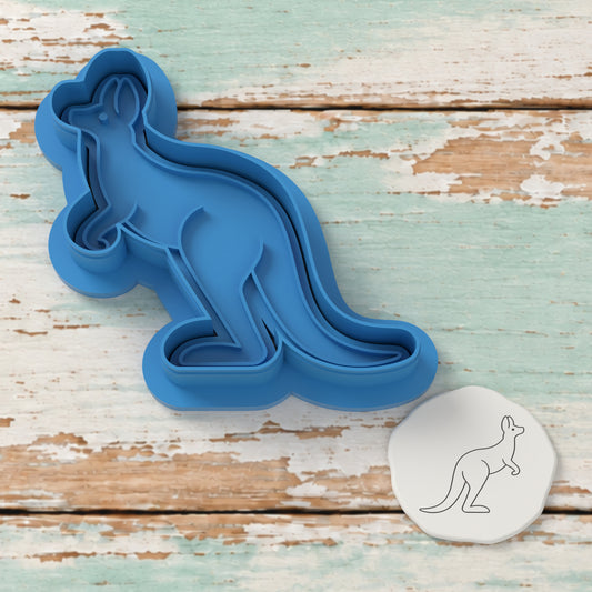 Cute Kangaroo cutter and embosser with a rendered fondant impression example.