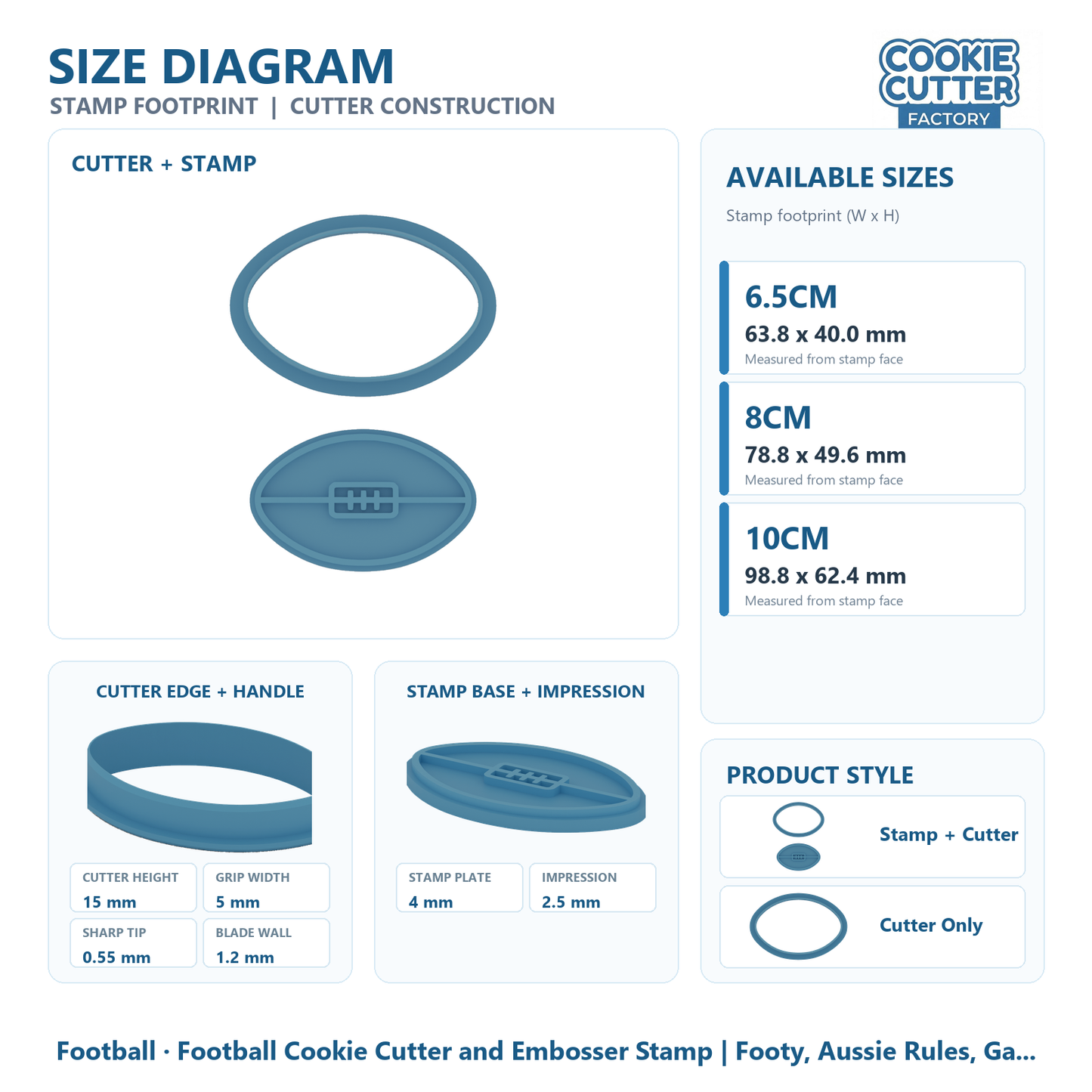 Football Cookie Cutter and Embosser Stamp | Footy, Aussie Rules, Game Day Baking