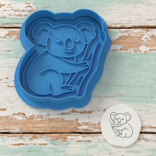Koala on Tree cutter and embosser with a rendered fondant impression example.