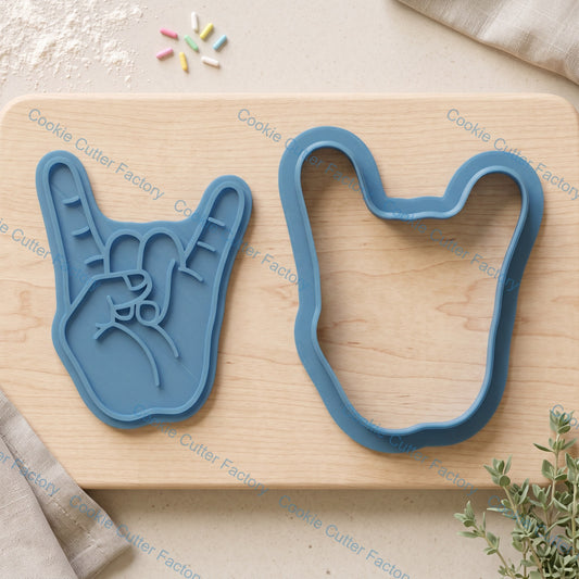 Rock On Hand Sign Cookie Cutter and Embosser Stamp Set | Heavy Metal, Music Festival, Concert Baking