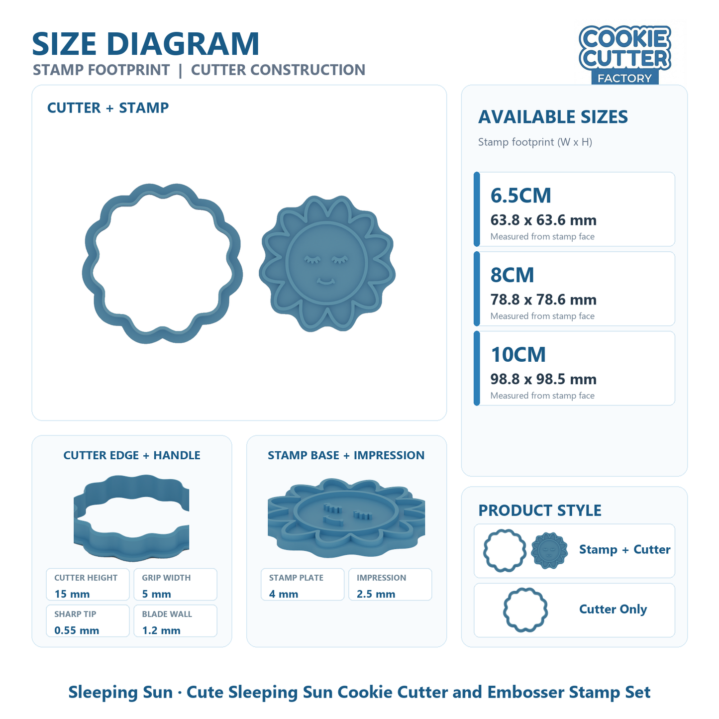 Cute Sleeping Sun Cookie Cutter and Embosser Stamp Set