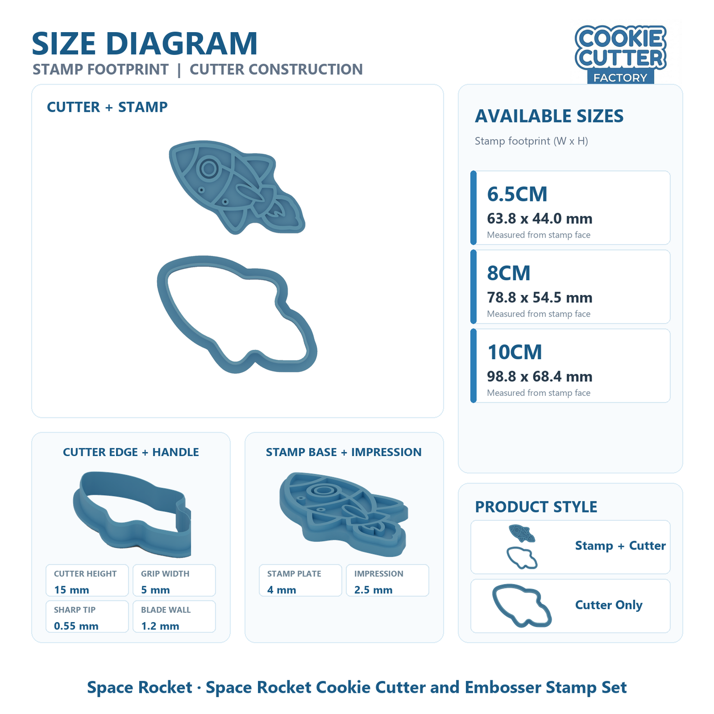 Space Rocket Cookie Cutter and Embosser Stamp Set