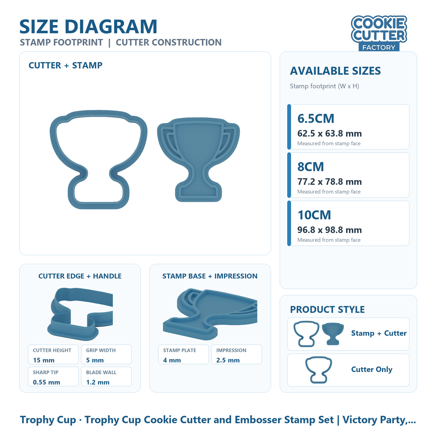 Trophy Cup Cookie Cutter and Embosser Stamp Set | Victory Party, Sports Championship, Winner Award