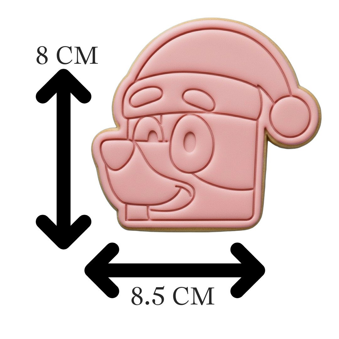 Christmas Bandit Heeler Cookie Cutter and Embosser Set | Bluey Santa Hat Holiday Baking