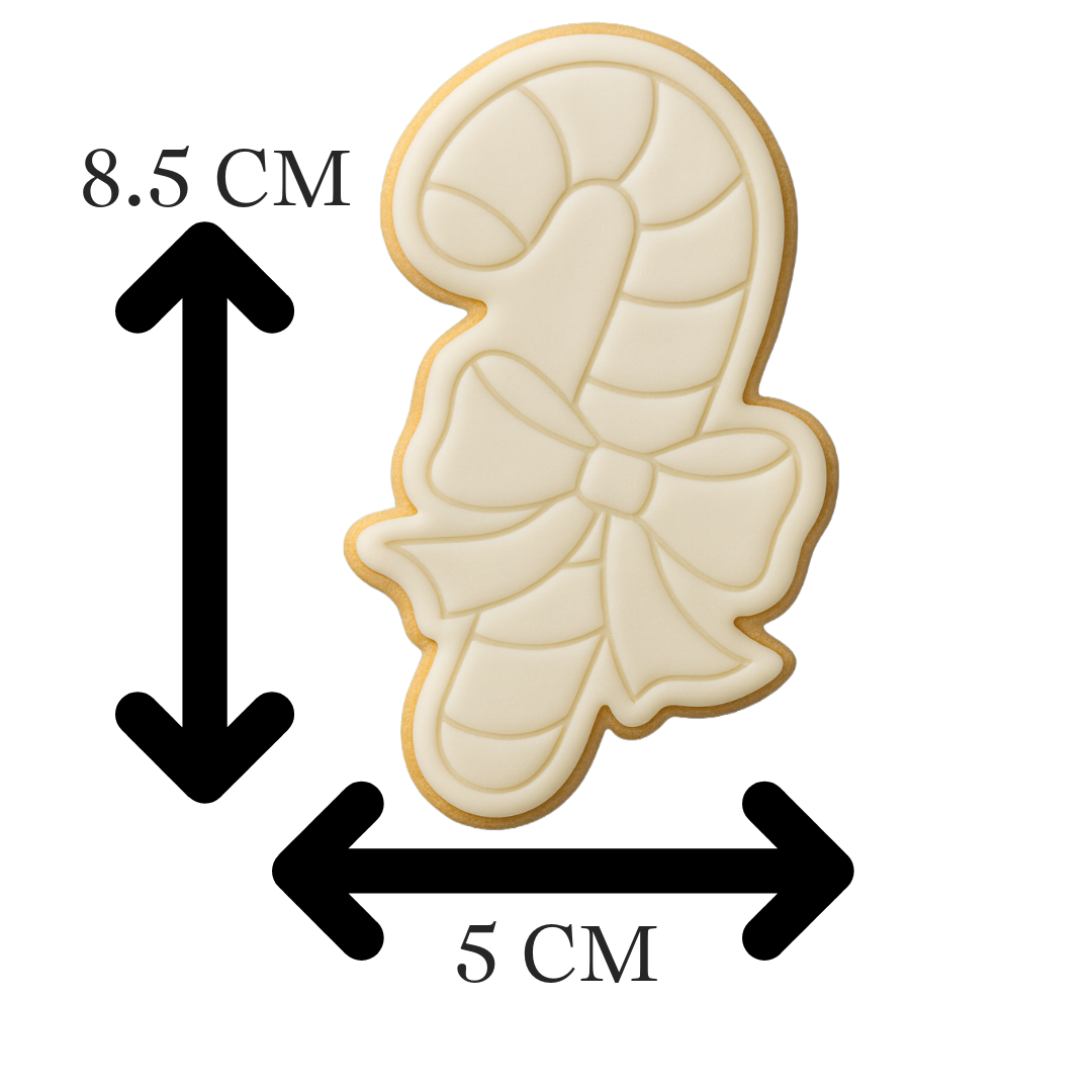 Candy Cane with Bow Cookie Cutter & Embosser β Christmas Cookie Design