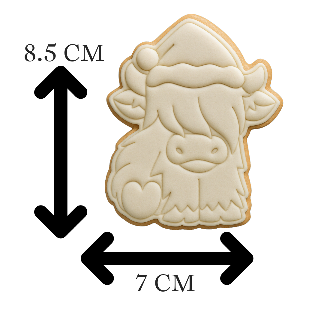 Highland Cow Santa Cookie Cutter & Embosser โ Christmas Cow Cookie Design
