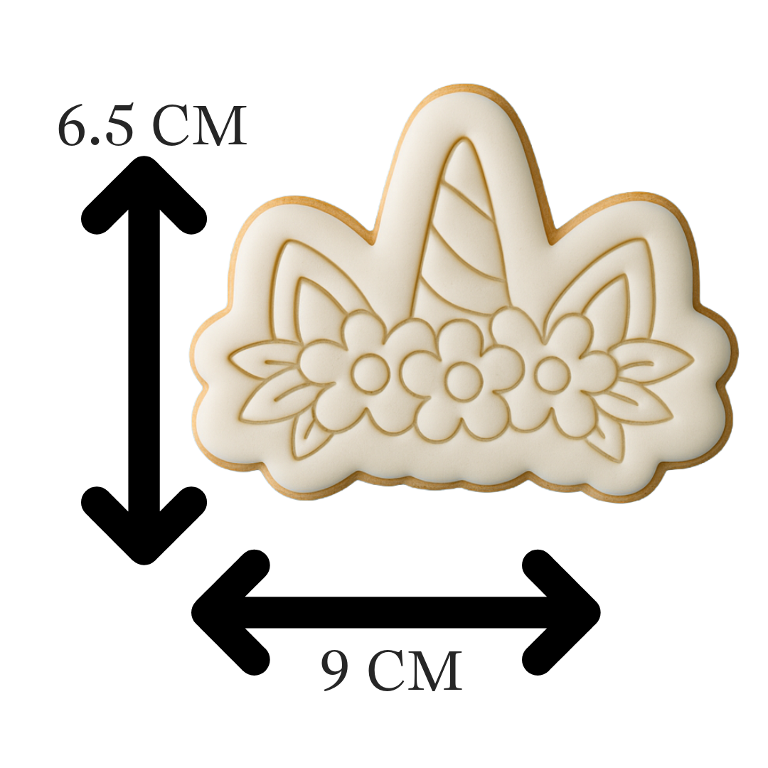 Unicorn Horn & Flowers Cookie Cutter & Embosser – Magical Birthday Cookie Design