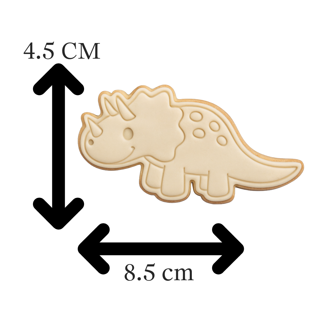 Cute Triceratops Dinosaur Cookie Cutter & Embosser – Jurassic Party Biscuit Stamp