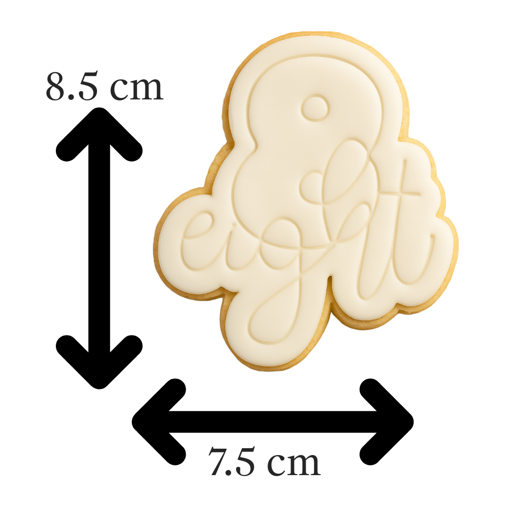 Script Eight Cookie Cutter and Embosser | 8th Birthday Cookie Stamp