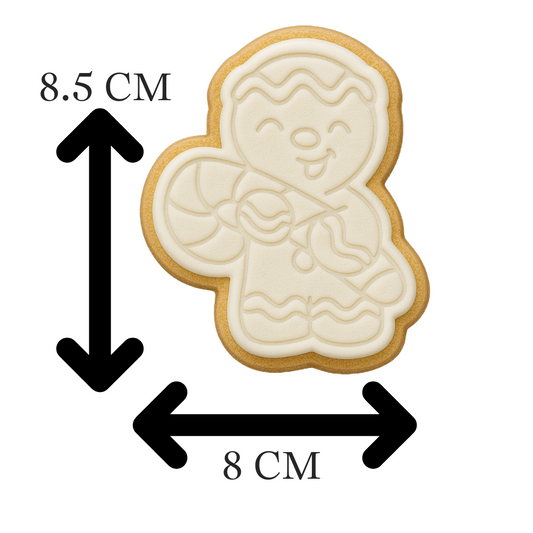Gingerbread Man with Candy Cane Cookie Cutter & Embosser – Cute Christmas Cookie Design