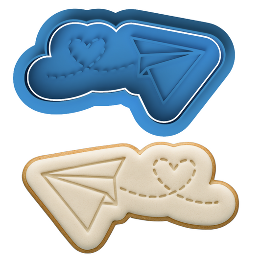 Paper Plane with Heart Trail Cookie Cutter & Embosser – Love Letter Cookie Design