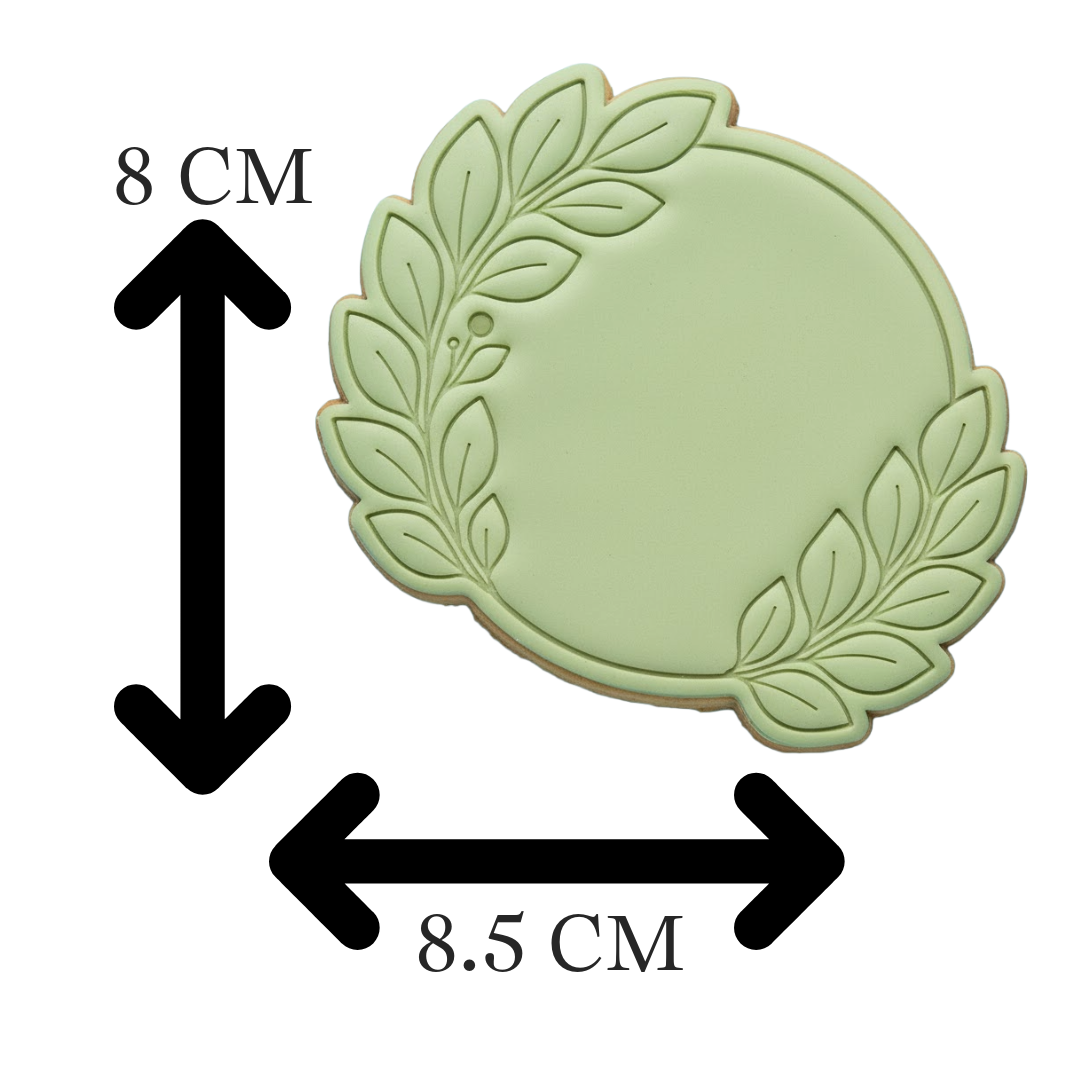 Laurel Wreath Plaque Cookie Cutter and Embosser Stamp Set | Wedding, Celebration, Custom Message
