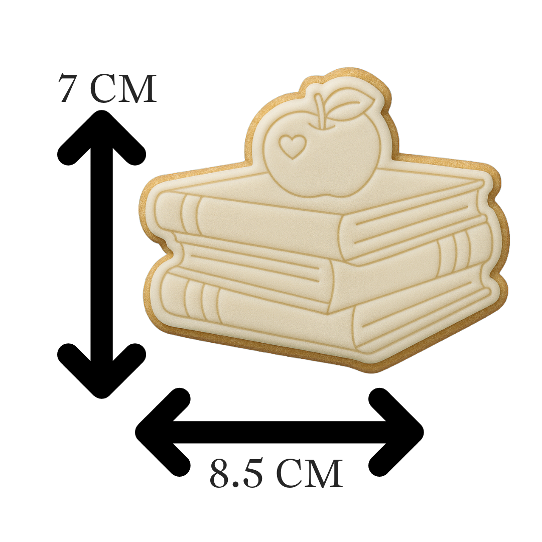 Books & Apple Cookie Cutter & Embosser β Teacher Appreciation Cookie Design