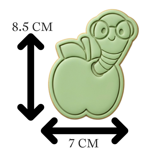 Cute Bookworm in Apple Cookie Cutter and Embosser Stamp Set | Teacher Gift, School