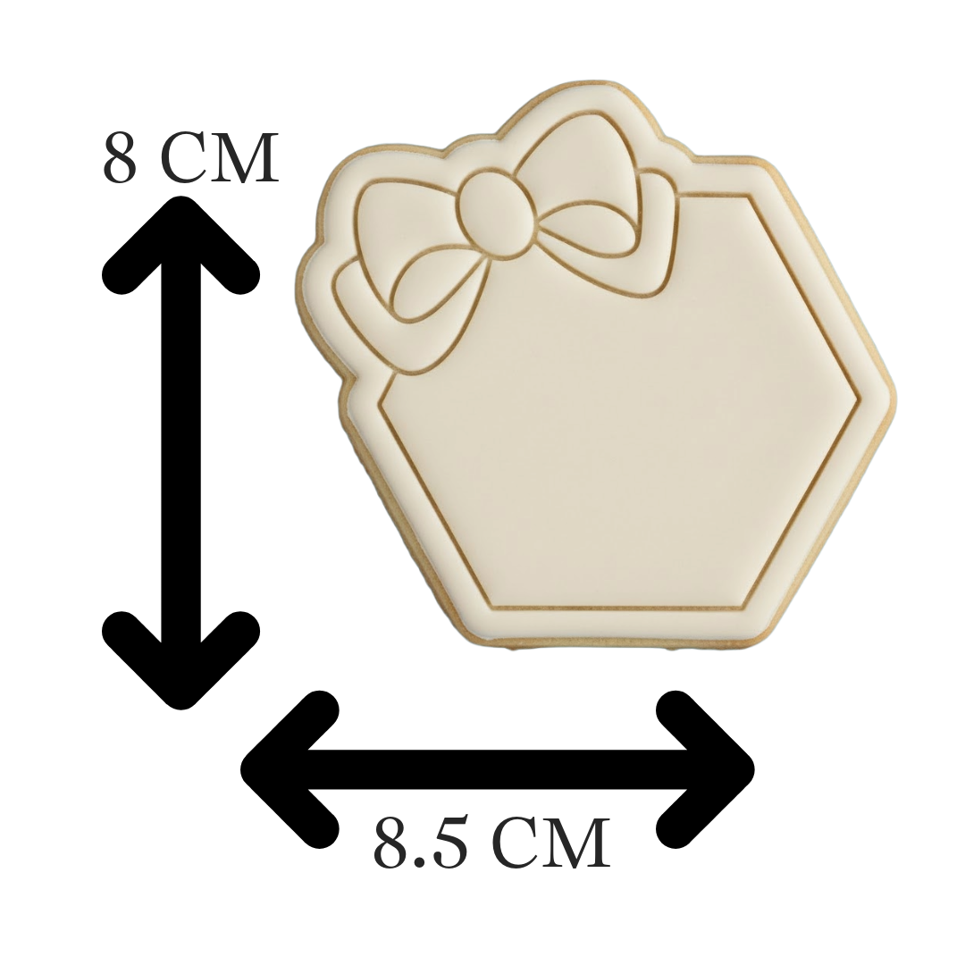Hexagon Bow Plaque Cookie Cutter & Embosser Stamp (Wedding & Baby Shower)