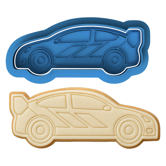 Rally Car Cookie Cutter with Embosser – Race Car Design with Spoiler