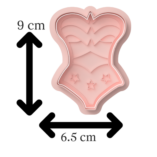Wonder Woman Corset Cookie Cutter & Embosser Superhero Party Biscuit Stamp