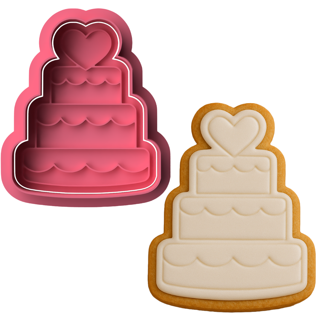 Wedding Cake with Heart Cookie Cutter & Embosser Set