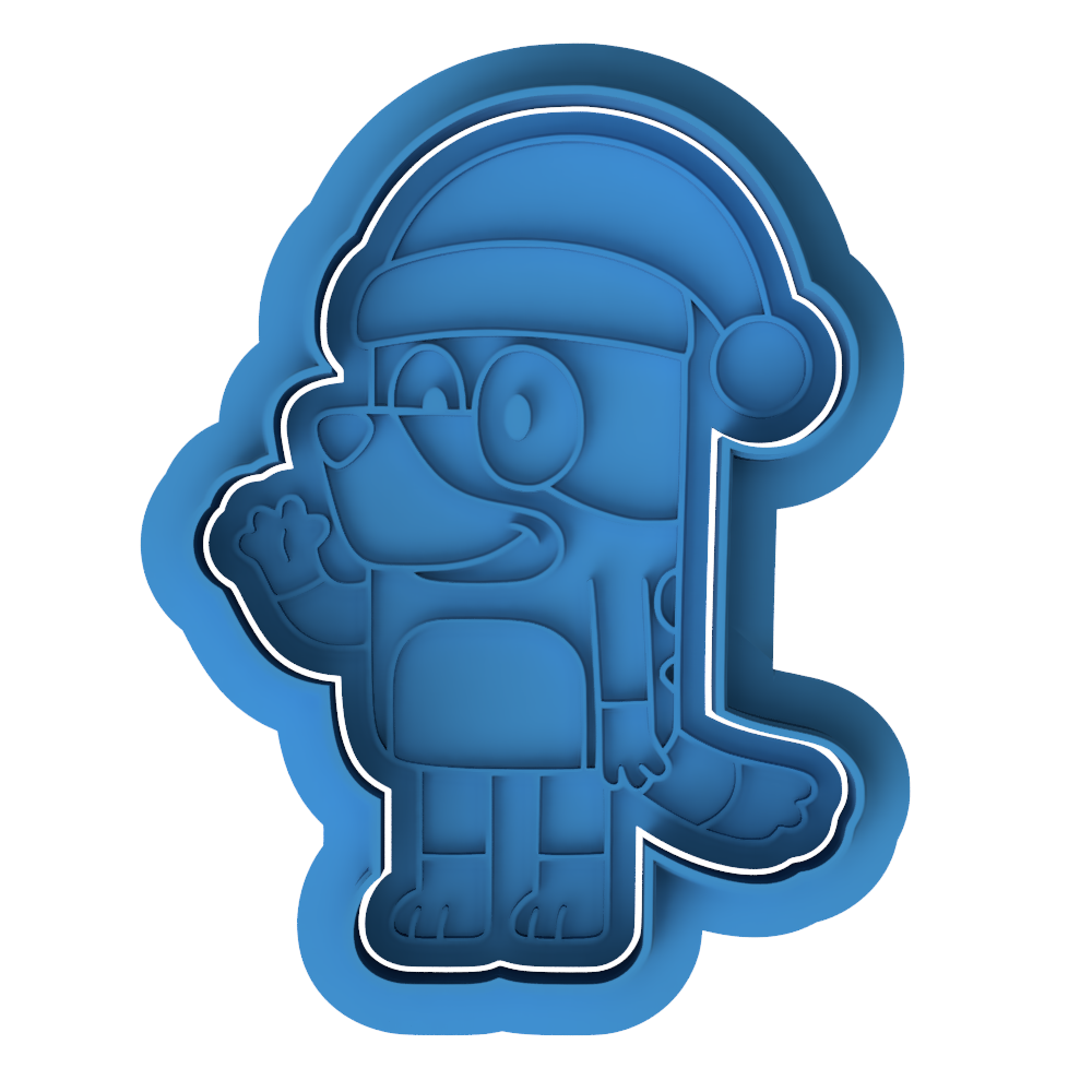 Waving Bluey Christmas Cookie Cutter and Embosser Stamp Set | Santa Hat, Holiday