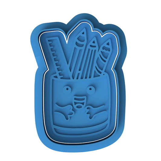 Happy Pencil Pot Cookie Cutter & Embosser Stamp