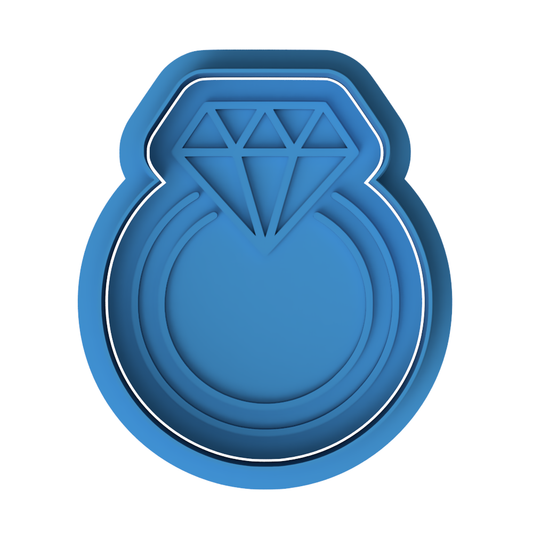 Engagement Ring Cookie Cutter with Embosser – Diamond Ring Bridal Shower Biscuit Stamp
