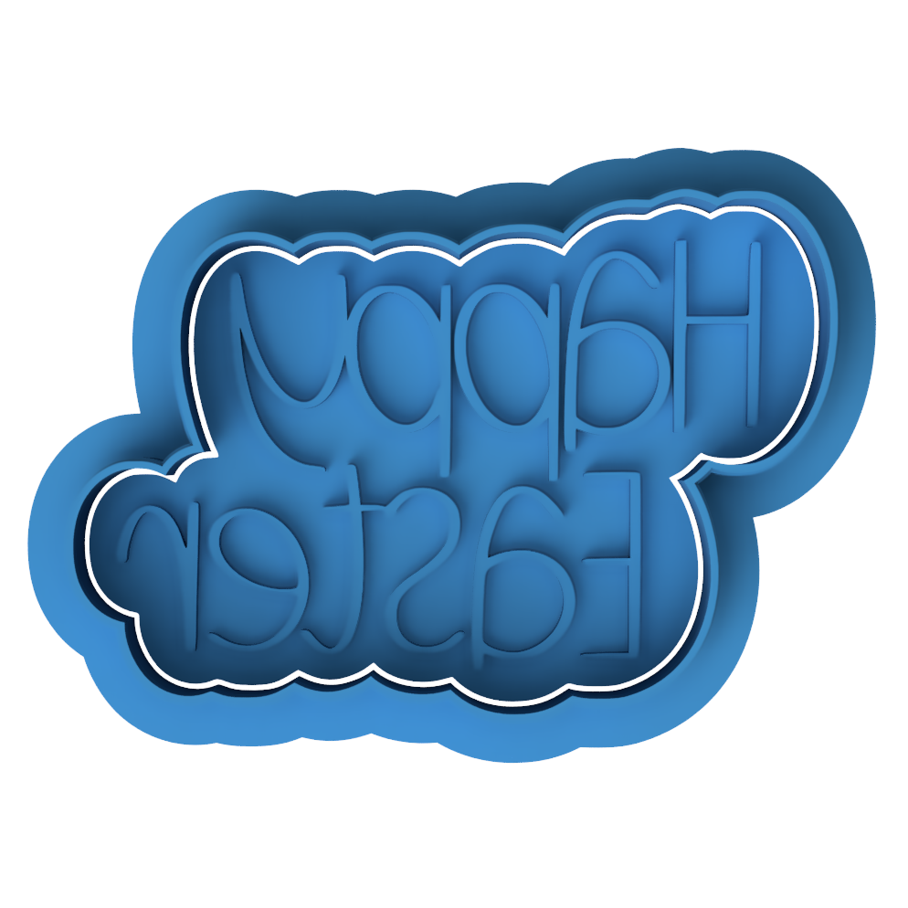 Happy Easter Text Cookie Cutter and Embosser Stamp | Fun Bubble Font, Spring Holiday, Cute Quote