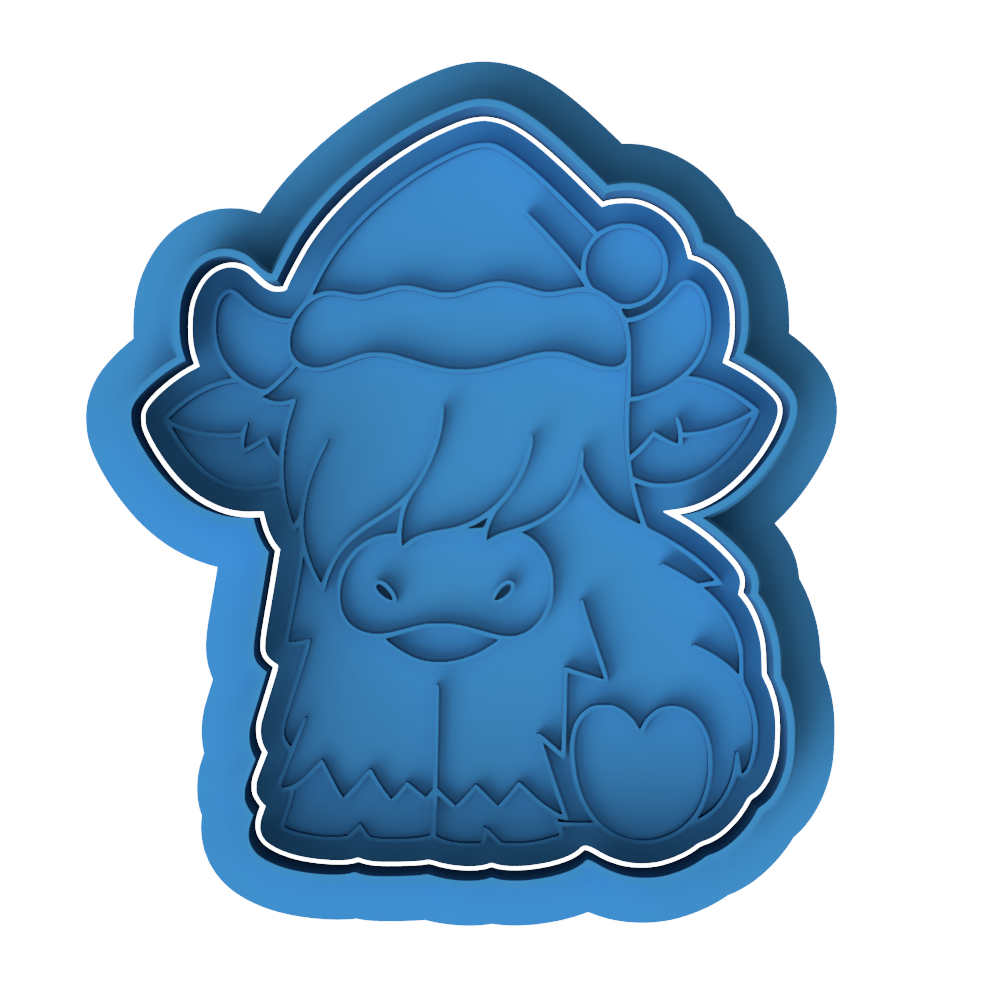 Highland Cow Santa Cookie Cutter & Embosser โ Christmas Cow Cookie Design