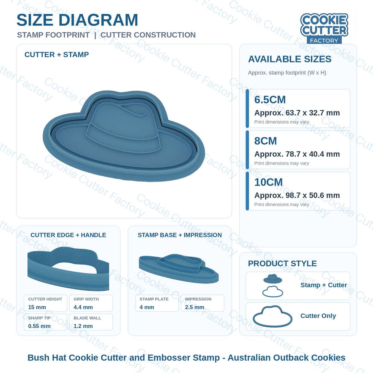 Bush Hat Cookie Cutter and Embosser Stamp - Australian Outback Cookies | CCF_APPROVED_MEDIA_V1:3:e141b89c1223c31cc96e4ff8a7d81c91457a24403952e01dc8f10c73ccb67f09