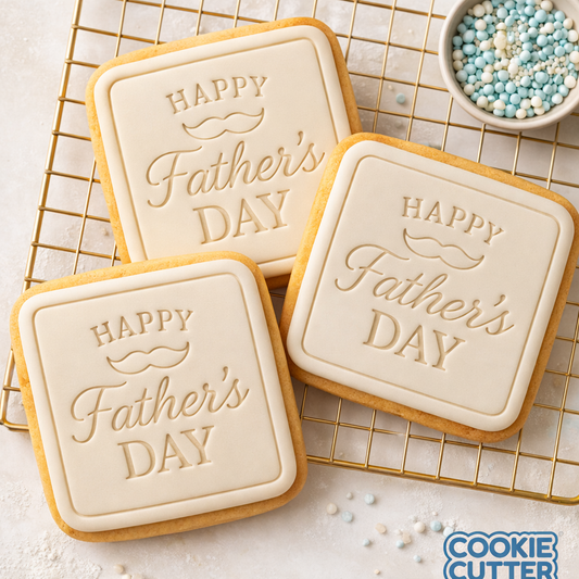 Happy Father's Day Mustache Square Plaque Cookie Cutter and Embosser Set