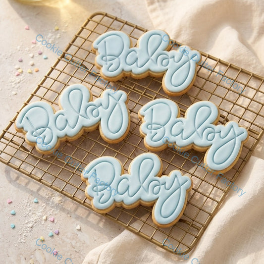 Baby Cursive Script Cookie Cutter and Embosser Stamp - Baby Shower Baking Tool