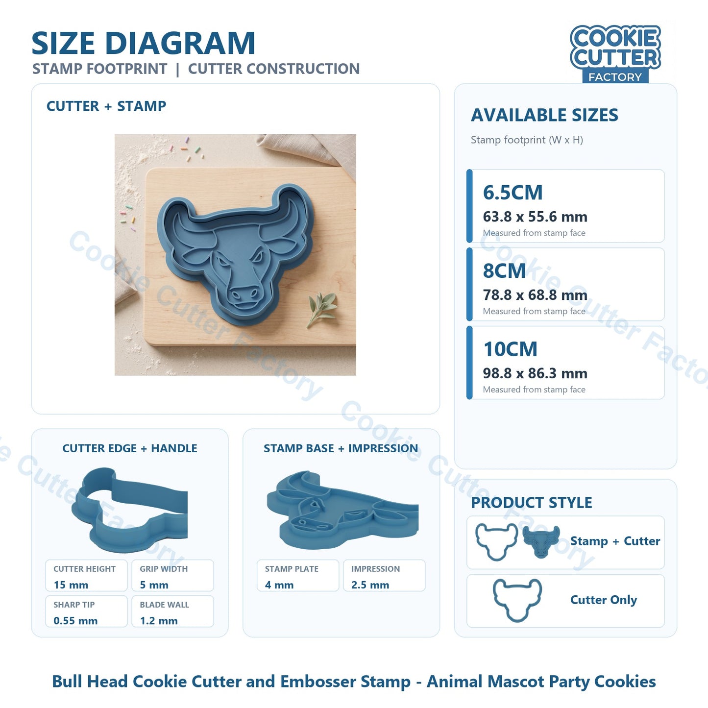 Bull Head Cookie Cutter and Embosser Stamp - Animal Mascot Party Cookies