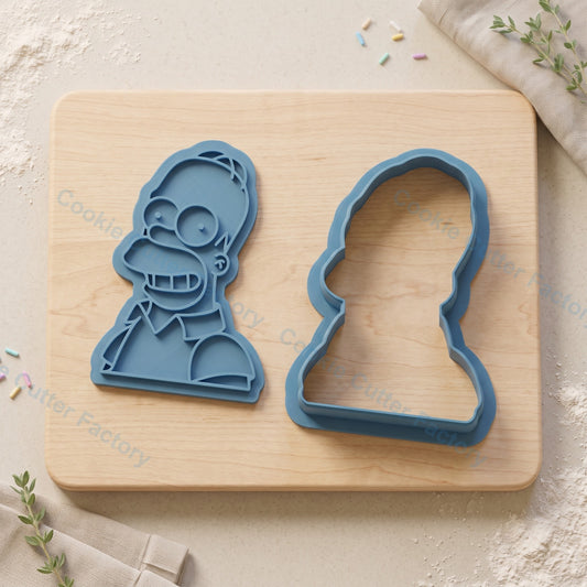 Homer Cartoon Dad Face Cookie Cutter and Embosser Stamp - Father's Day Party Cookies